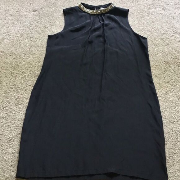 Jewel Collar Neck Silk Little Black Mini Dress By Amanda Prichard - Picture 3 of 7